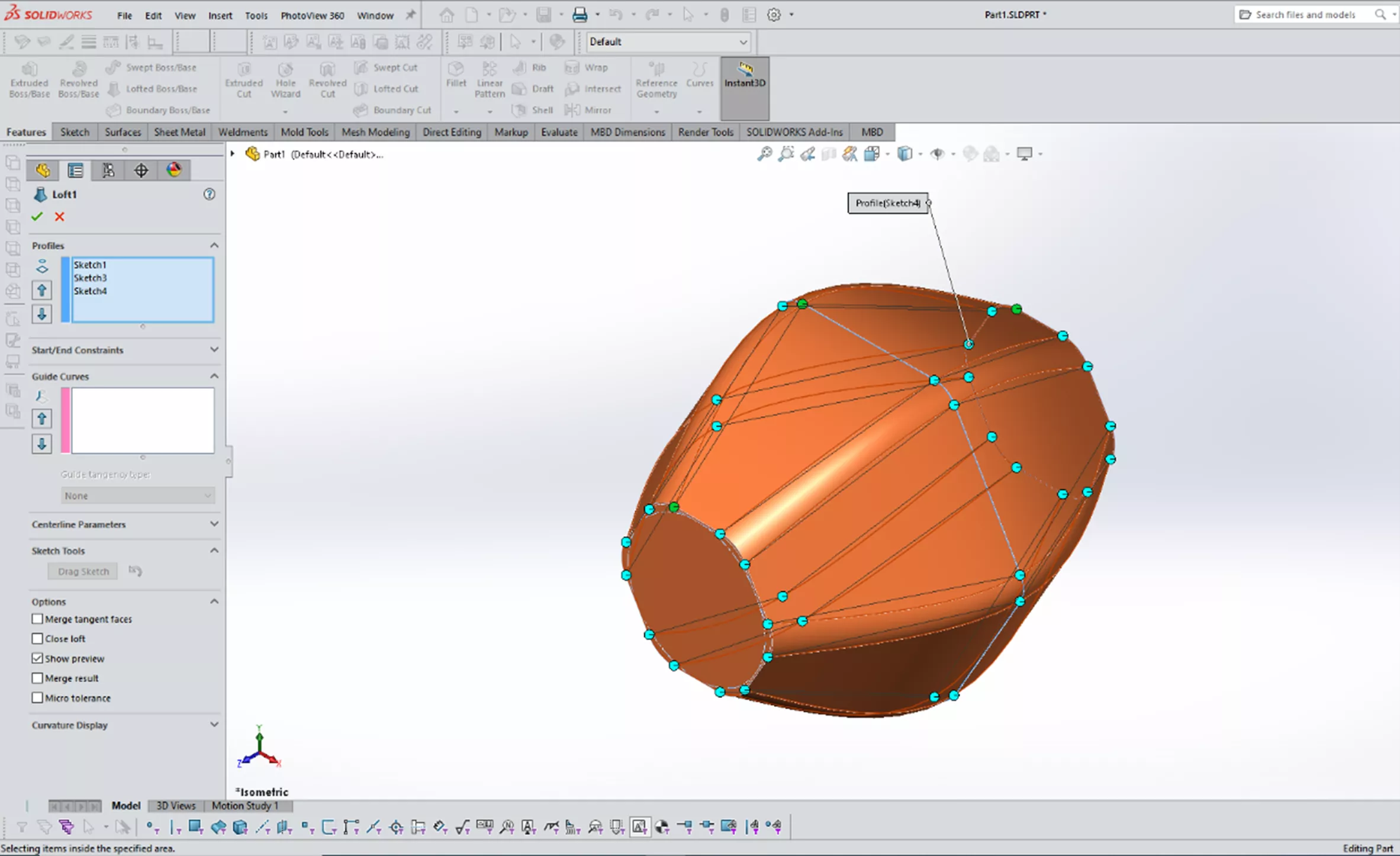 Connection Points Solidworks Loft